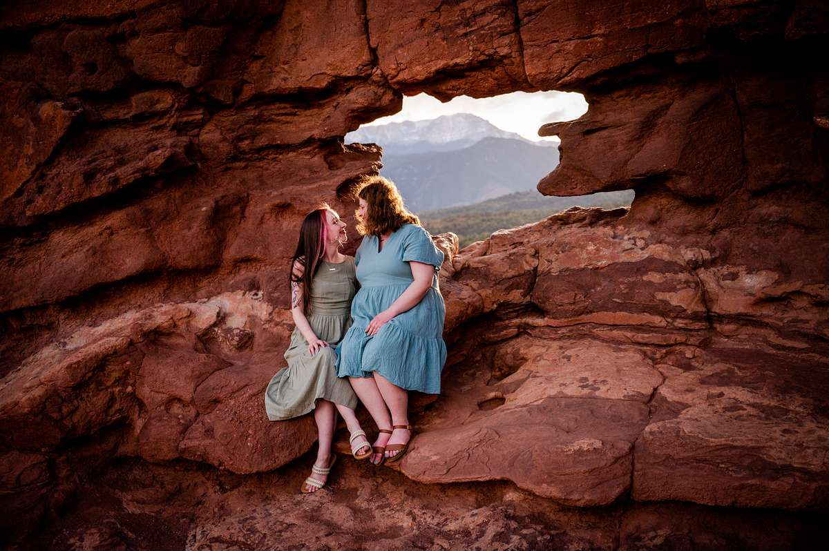 lgbtq couple engagement session garden of the gods