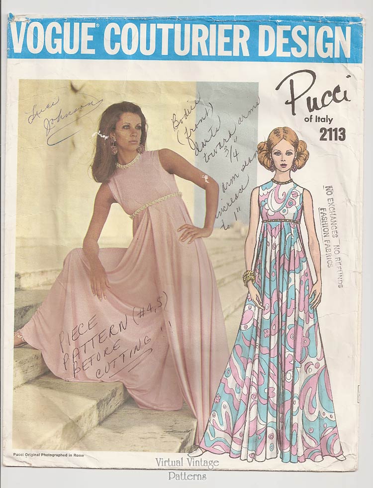 60s Pucci Vogue Couturier 2113, Wide Leg Culottes Jumpsuit Pattern