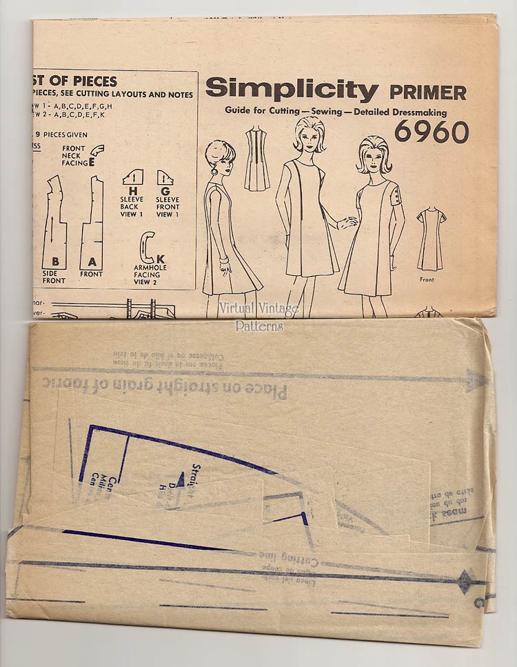 60s Princess Line Dress Pattern, Simplicity 6960, Vintage Sewing Pattern, Bust 34, Uncut