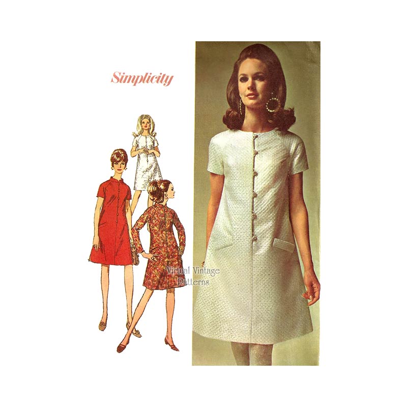 Mod A Line Dress Pattern, Simplicity 7336, Bust 31, Uncut