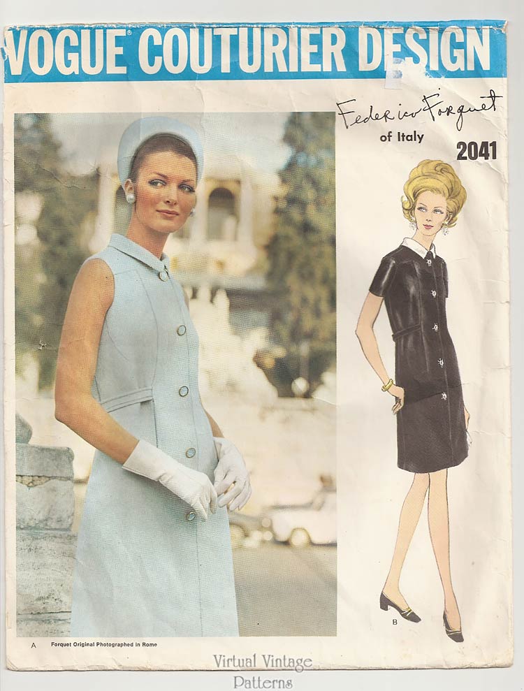 1960s Vogue Couturier 2041, Sleeveless Dress Pattern by Federico Forquet