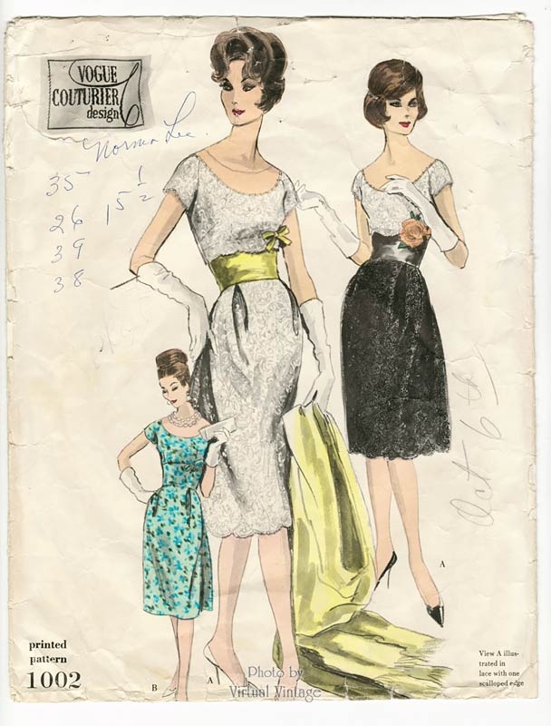 Vogue Couturier 1002, 60s Cocktail Dress Vintage Sewing Pattern, Bust 36