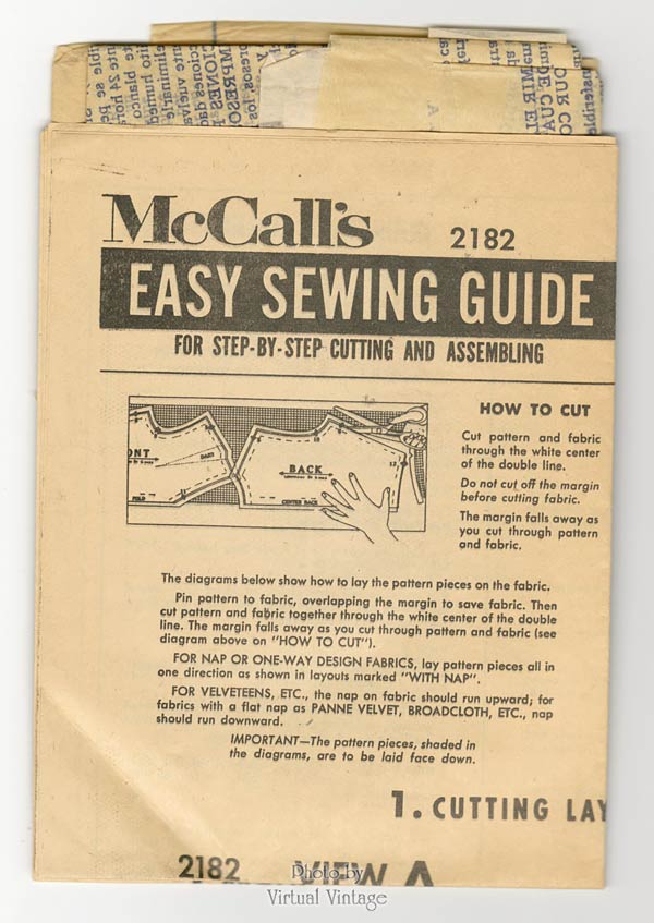 Vintage Apron Sewing Pattern, 1950s McCalls 2182, One Yard One Size