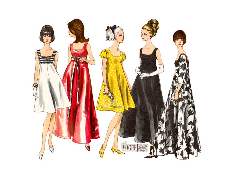 Vintage Vogue Special Design 6924, 60s Empire Waist Evening Dress Pattern Bust 36
