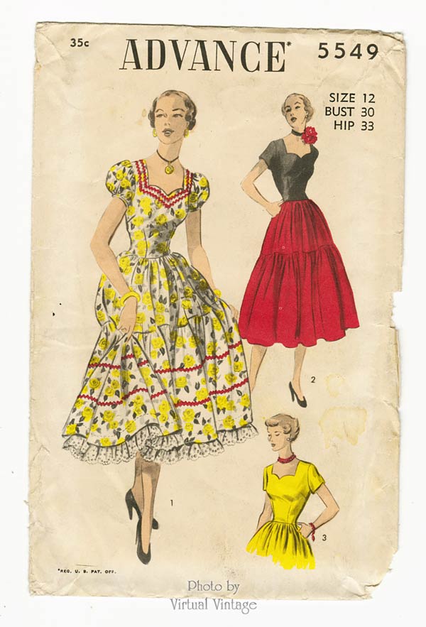 1950s Sweetheart Dress Pattern, Advance 5549, Vintage Sewing Pattern