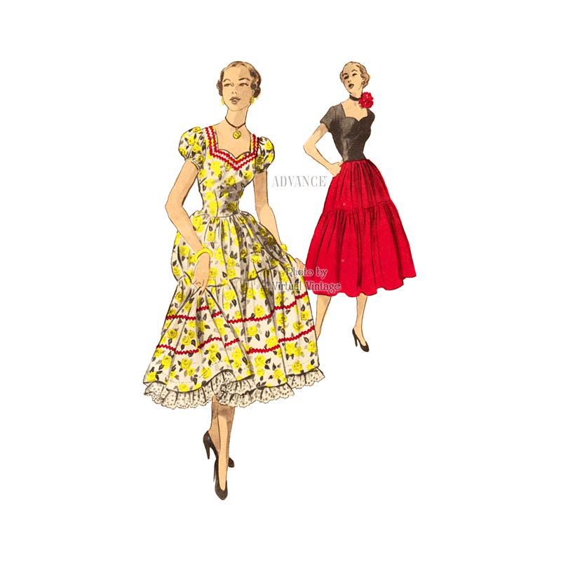 1950s Sweetheart Dress Pattern, Advance 5549, Vintage Sewing Pattern