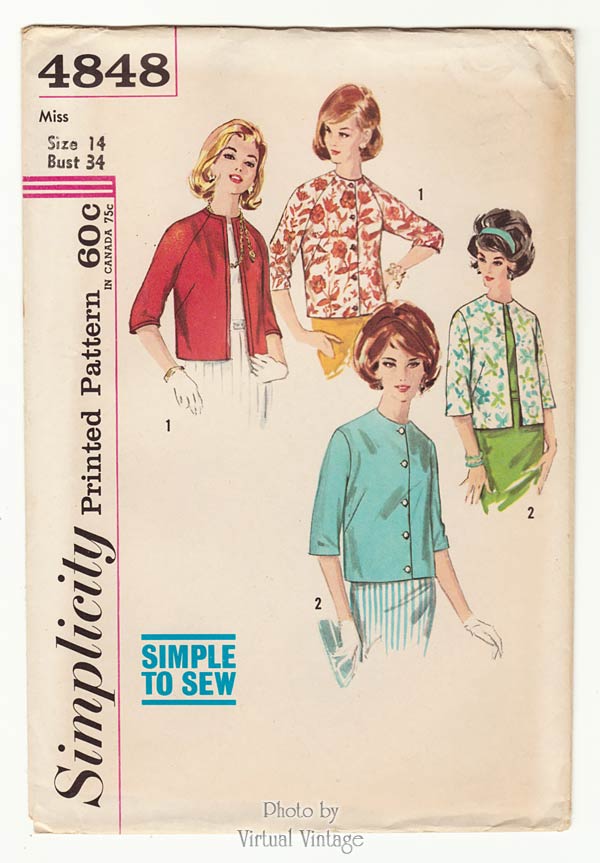 Simplicity 4848, Womens Lined Jacket Pattern, Easy Sewing, Bust 34 Uncut
