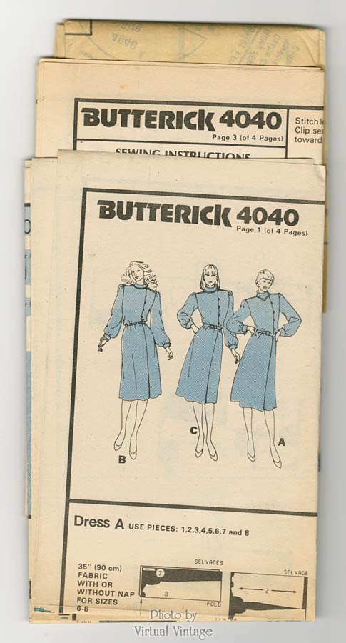 1980s Blouson Dress Pattern Butterick 4040 Side Button Front Midi Dress, Uncut