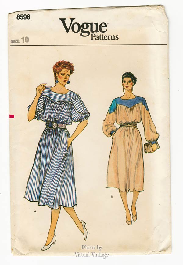 Vogue 8596 Blouson Dress Pattern, Pullover A Line Dress with Pockets, Uncut