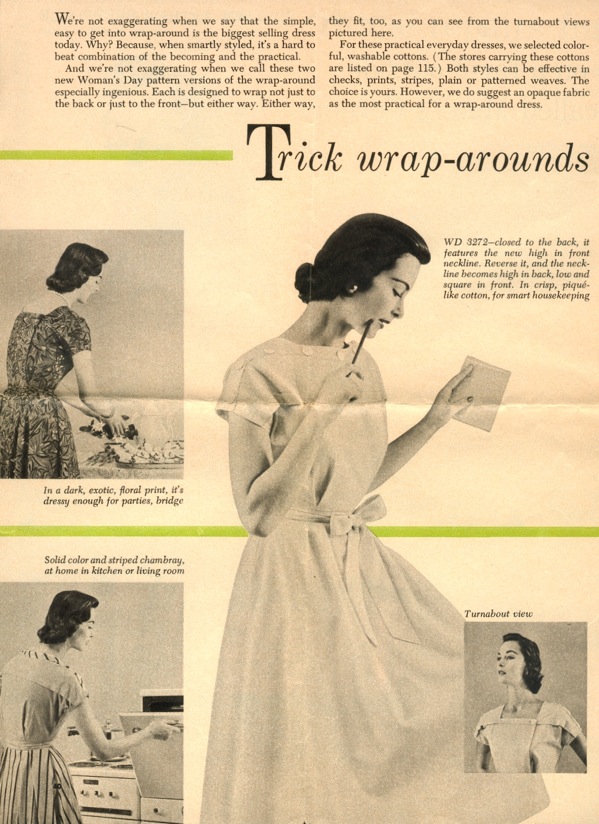 1950s Wrap Dress Pattern, Woman’s Day 3272, Bust 36 Vintage Sewing Pattern