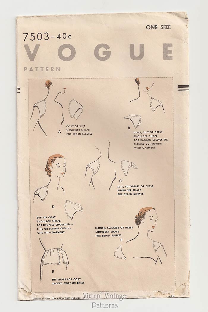 Vogue 7503, Hip & Shoulder Pad Pattern, One Size, 1950s Sewing Patterns