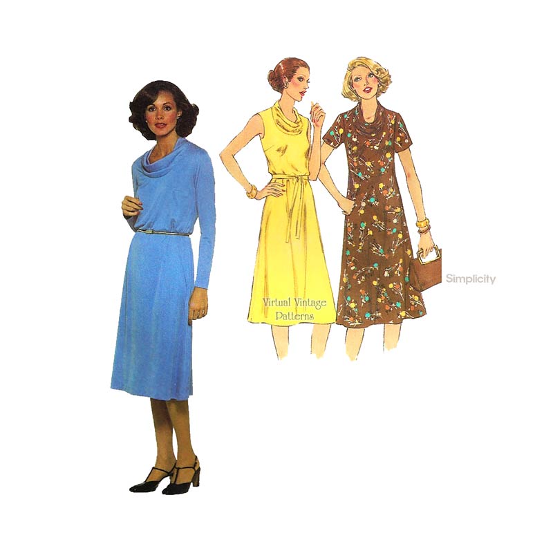 70s Cowl Neck Dress Pattern, Simplicity 8399