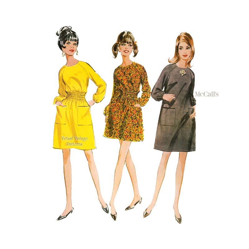 60s Easy Mini Dress Pattern, McCalls 9351, Vintage Sewing Patterns, Bust 36, Uncut