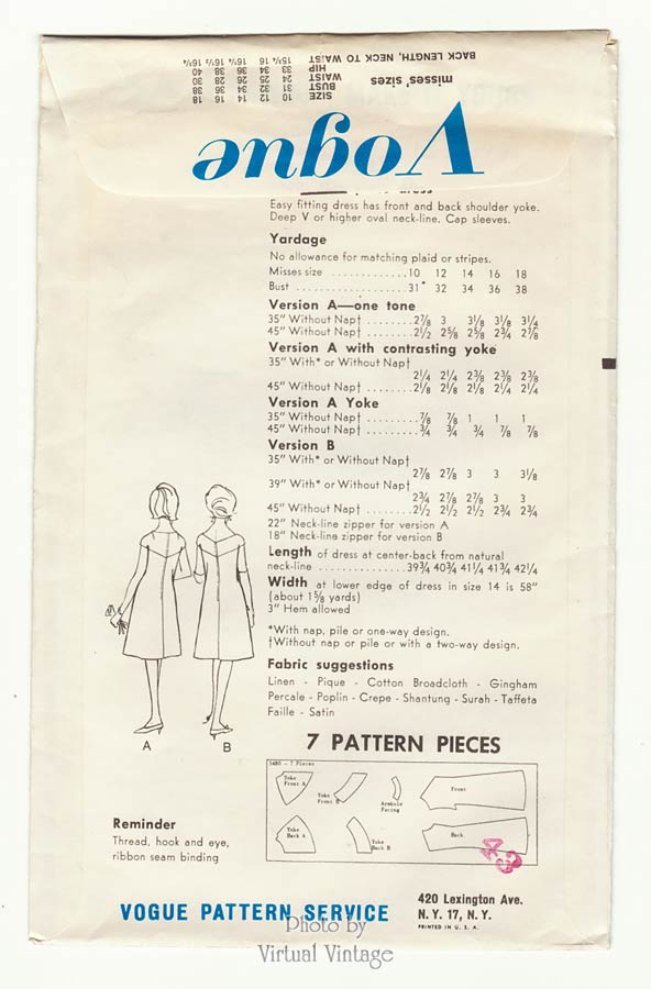 Easy Sewing 1960s Cocktail Dress Pattern, Vogue 5480, Bust 34, Uncut