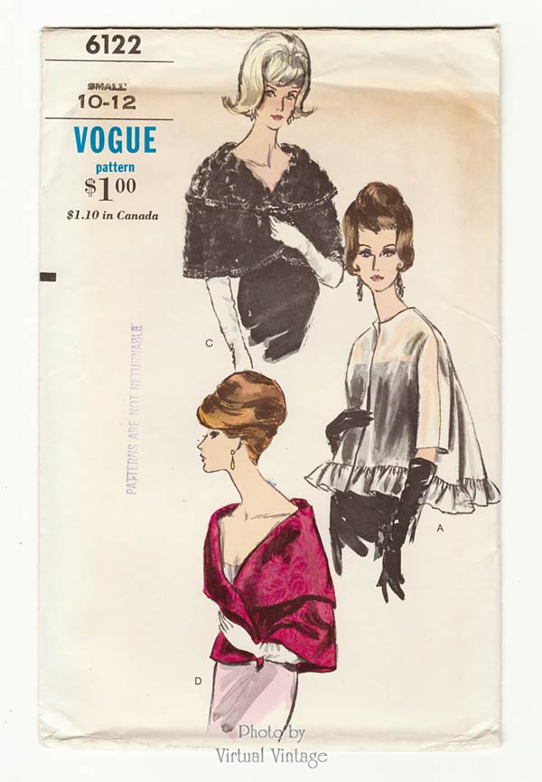 1960s Cape Pattern, Vogue 6122, Circle Jacket, Wrap and Shawl Cape Patterns