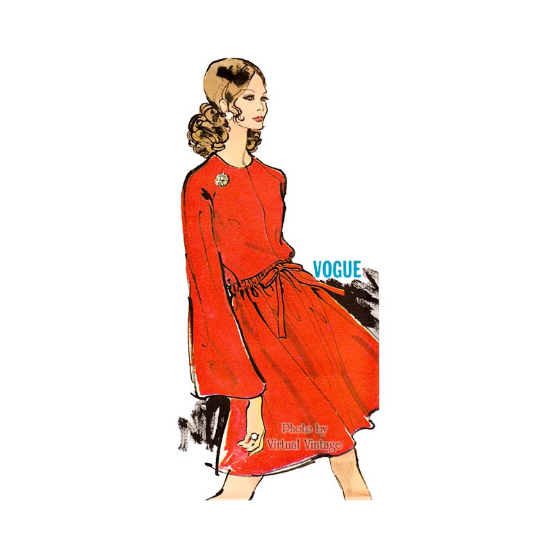 Vogue 7614 Bell Sleeve Blouson Dress Pattern, Easy Sewing, Bust 34, Uncut