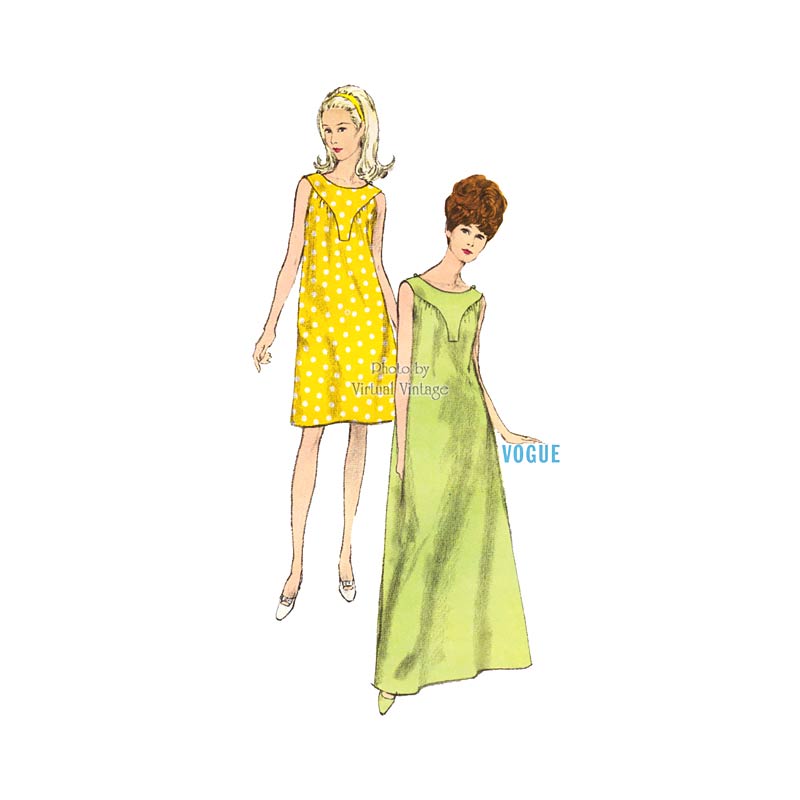 1960s Sleeveless Nightgown Pattern Vogue 6928, Easy Sewing MuuMuu, Uncut