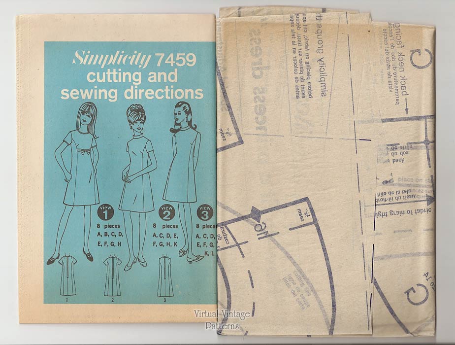 60s A-Line Princess Dress Pattern, Simplicity 7459, Bust 36, Uncut