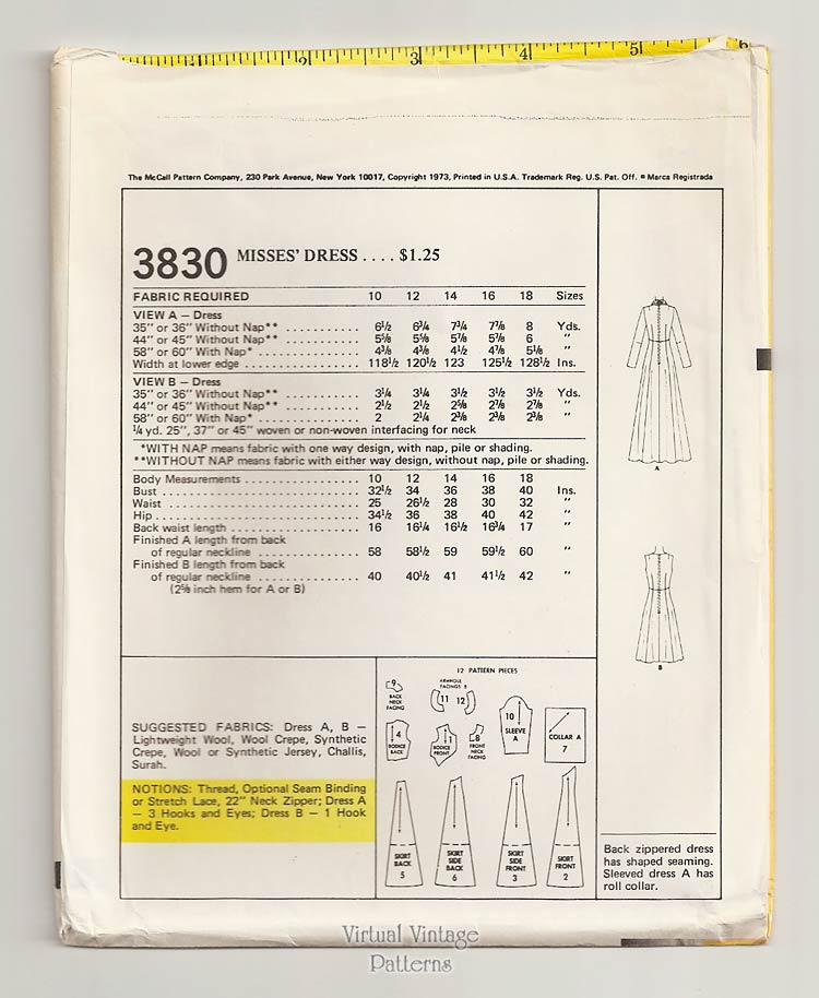 McCalls 3830, Long Sleeve Maxi Dress or Sleeveless Cocktail Dress Pattern, Bust 36, Uncut