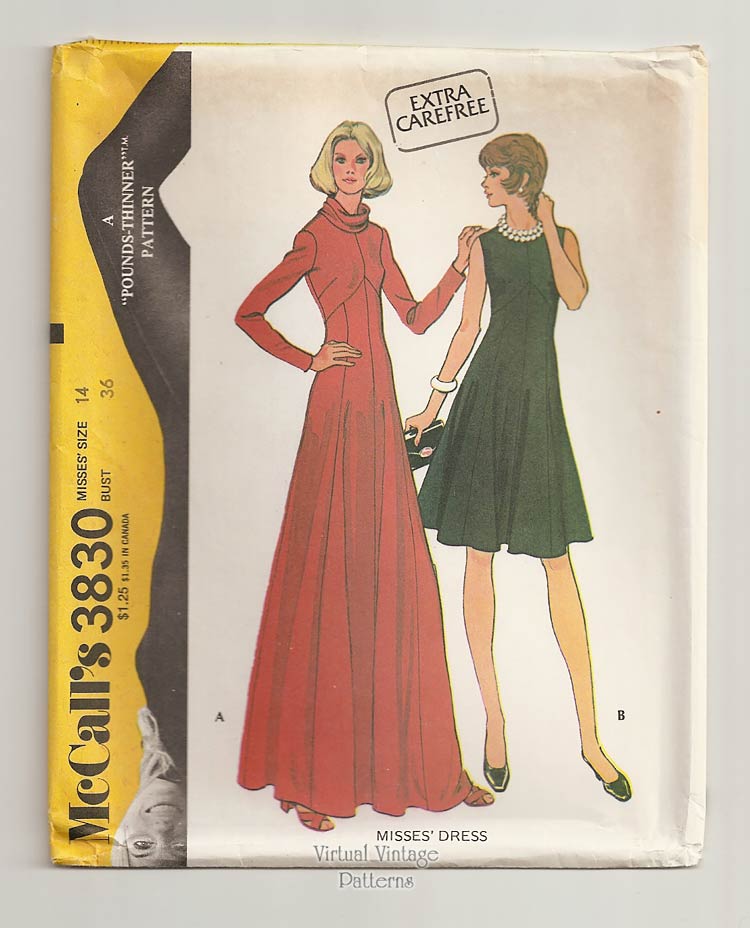 McCalls 3830, Long Sleeve Maxi Dress or Sleeveless Cocktail Dress Pattern, Bust 36, Uncut
