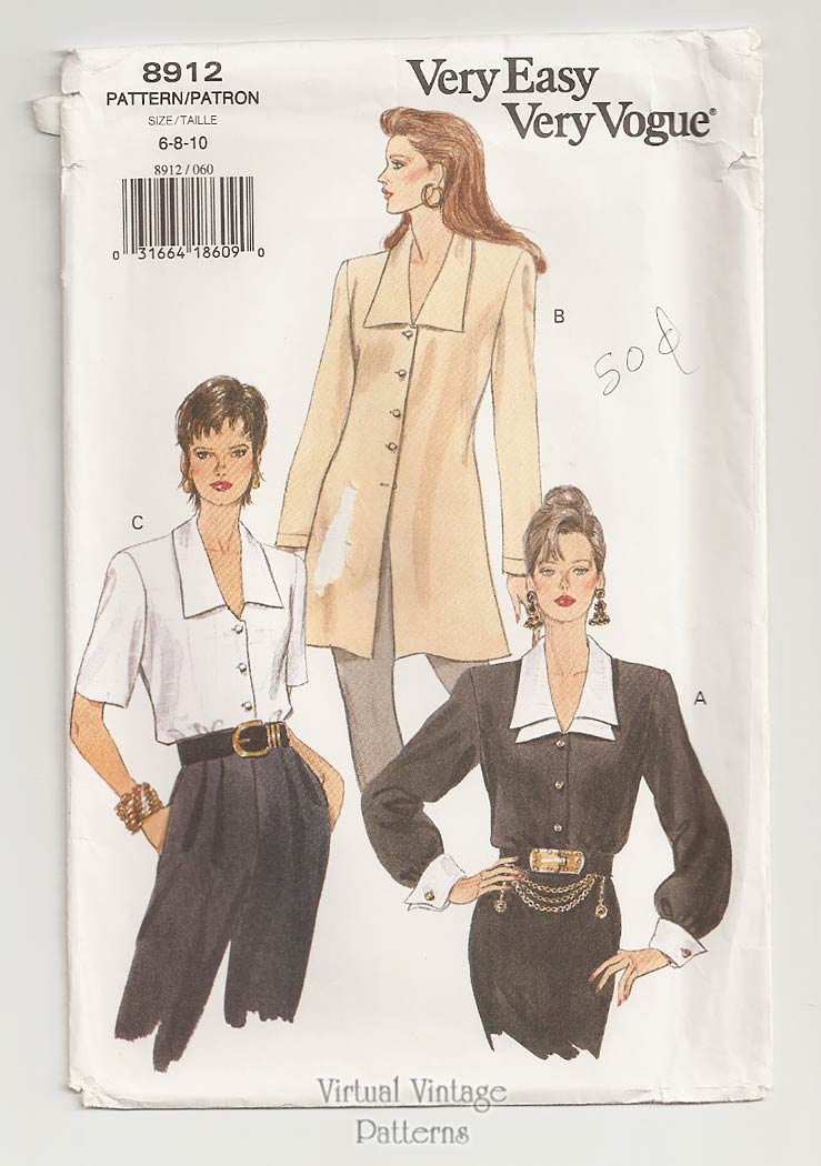 A-Line Tunic Pattern, Very Easy Very Vogue 8912, Loose-fitting Blouse, Size 6 8 10, Uncut