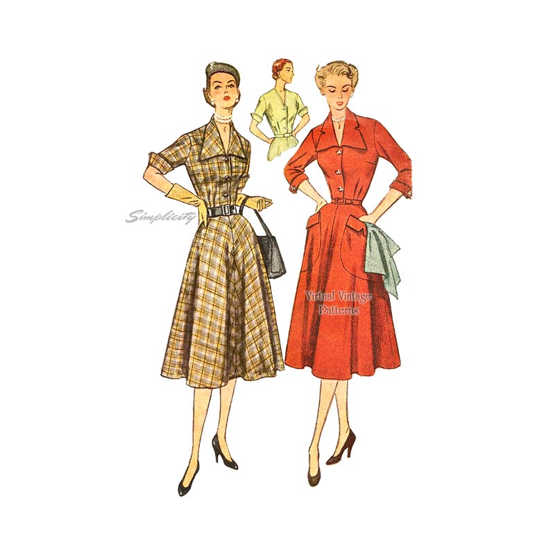 Vintage Shirtwaist Dress Pattern, Simplicity 3691, 1950s Sewing Patterns, Bust 33