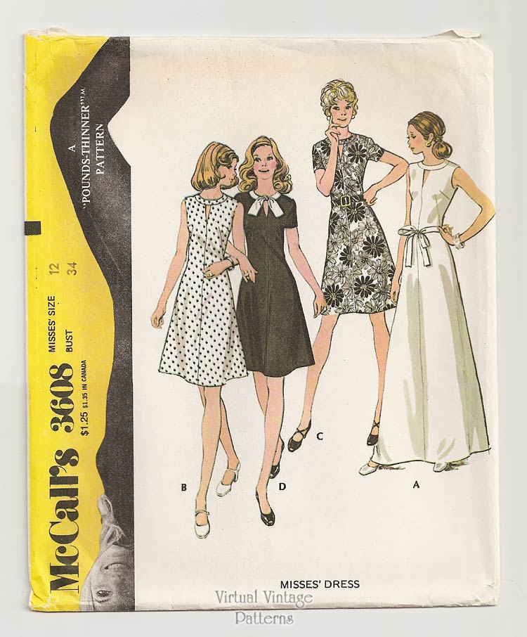 70s Sleeveless Maxi Dress Pattern, McCalls 3608, Bust 34, Uncut