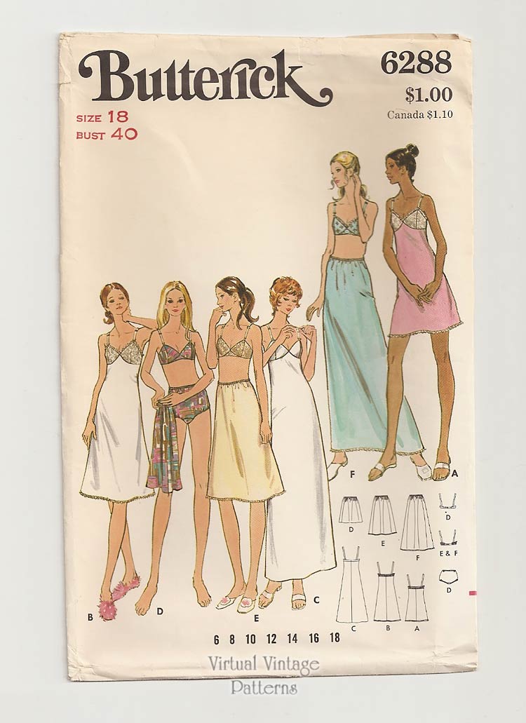 Lingerie Sewing Pattern, Butterick 6288, Bra & Briefs, Slip, Petticoat, Bust 40, Uncut