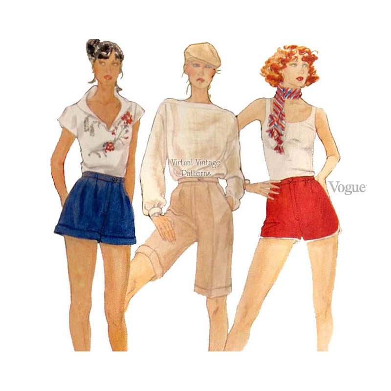 Womens Shorts Pattern, Vogue 7092, Bermuda Shorts or Short Shorts, Waist 28, Uncut