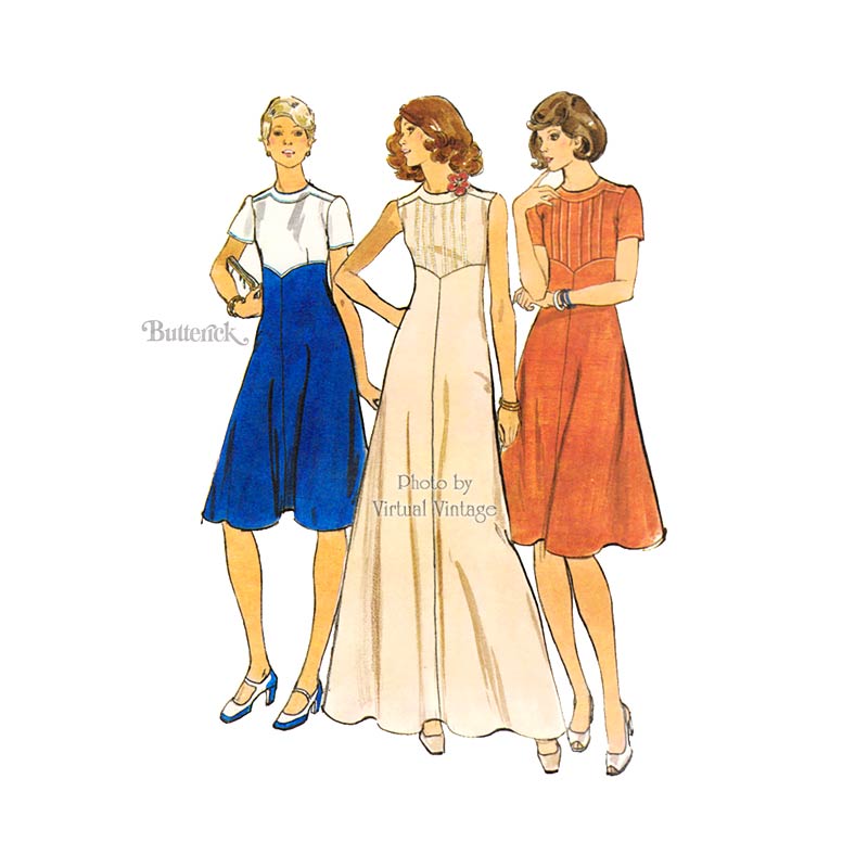 1970s Dress Pattern Butterick 4180, Evening Gown or Day Dress, Bust 36, Uncut