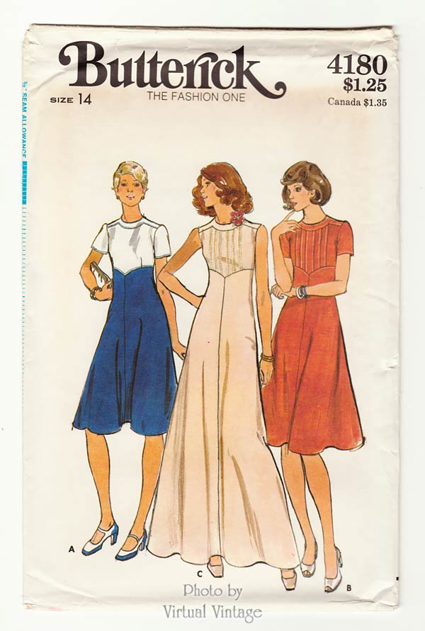 1970s Dress Pattern Butterick 4180, Evening Gown or Day Dress, Bust 36, Uncut