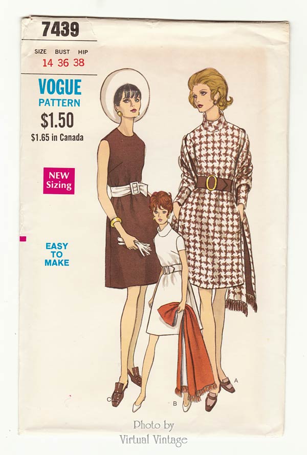 Vintage Dress Sewing Pattern, Vogue 7439, Easy A Line Dress, Bust 36