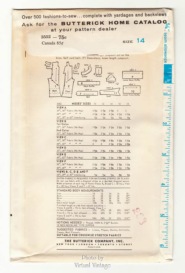 Vintage Jumpsuit Pattern Butterick 3552, Womens Sewing Patterns, Bust 34, Uncut