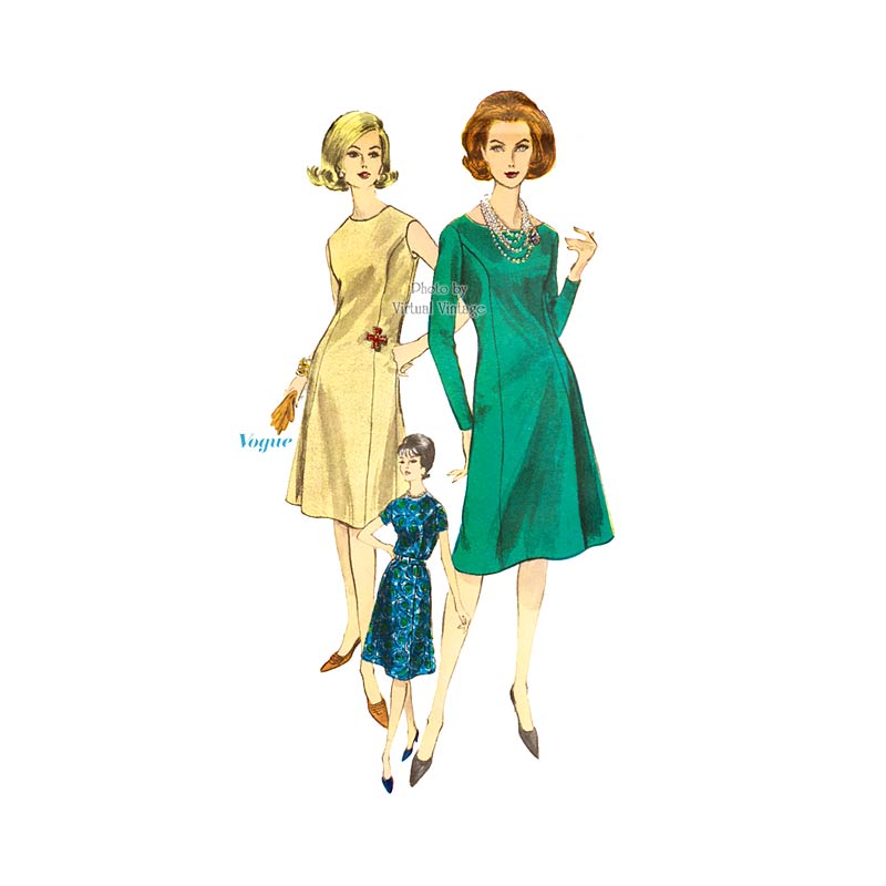60s Princess Seam A-Line Dress Pattern Vogue 5629, Easy Sewing, Bust 34, Uncut