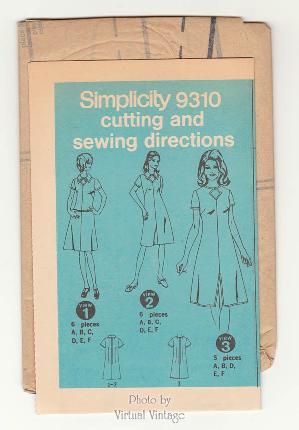 70s Keyhole Dress Pattern, Simplicity 9310, Bust 38, Uncut