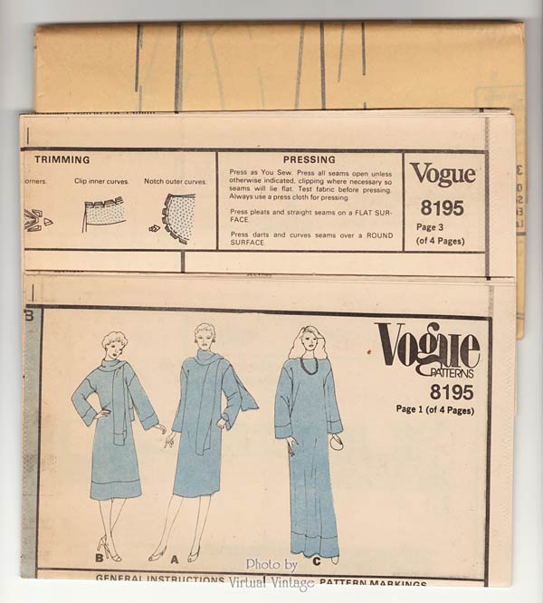 Caftan Dress Pattern, Vogue 8195, Vintage Sewing Patterns, Bust 34, Uncut