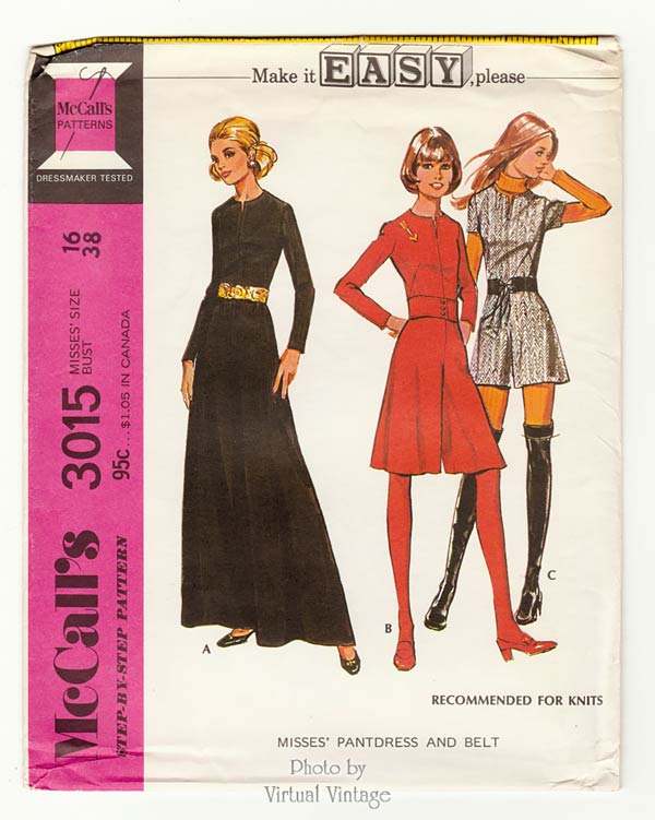 1970s Palazzo Jumpsuit Pattern McCalls 3015, Pant Dress, Culottes, Bust 38, Uncut
