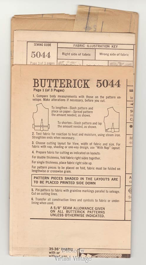 1960s A-Line Coatdress Pattern Butterick 5044, Vintage Sewing Patterns, Bust 36 Uncut