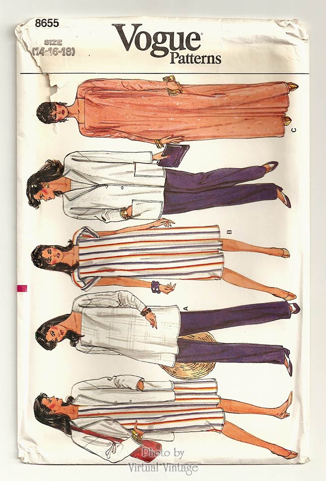 Maternity Clothes Pattern, Vogue 8655, Maternity Caftan, Jacket, Top & Pants, Sizes 14 16 18, Uncut