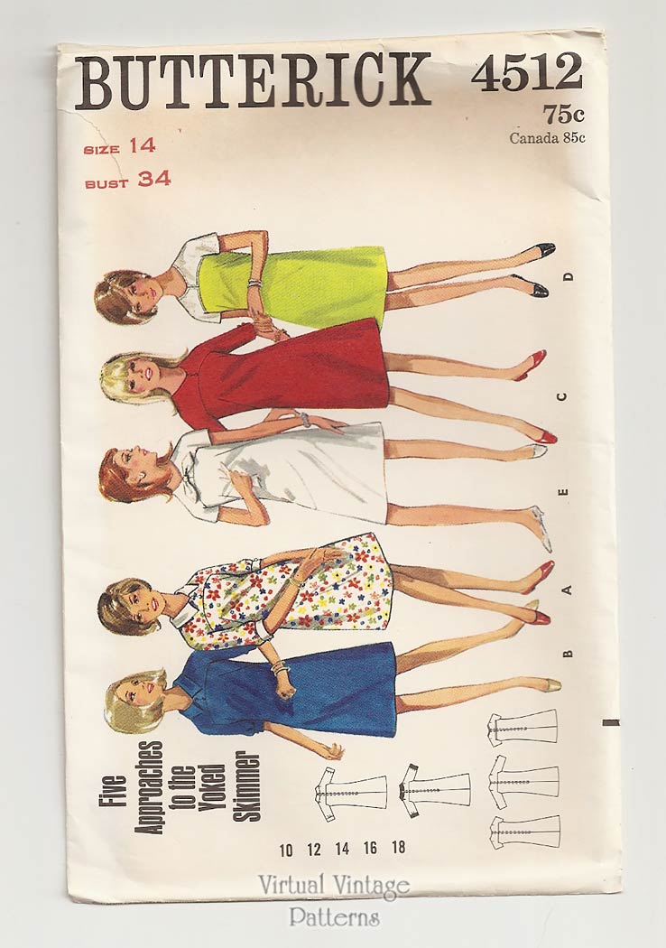 1960s Skimmer Dress Pattern, Butterick 4512, 60s A Line Dresses, Bust 34, Uncut