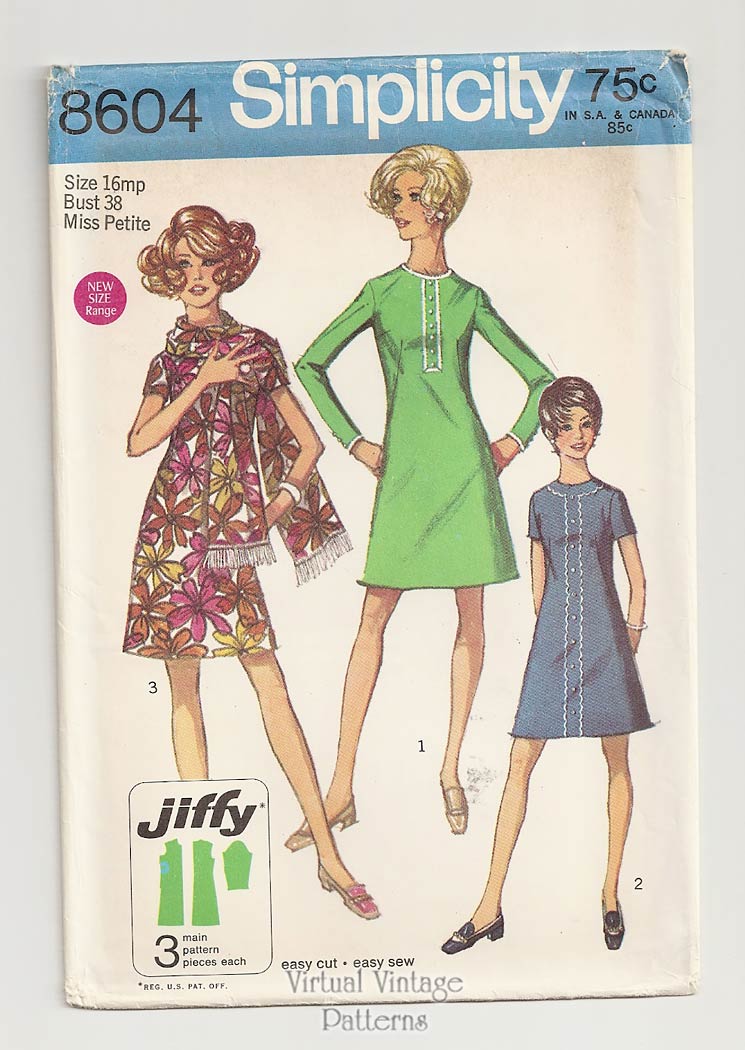 Petite A-line Dress Pattern, Simplicity 8604, Easy Sewing Patterns, Bust 38, Uncut