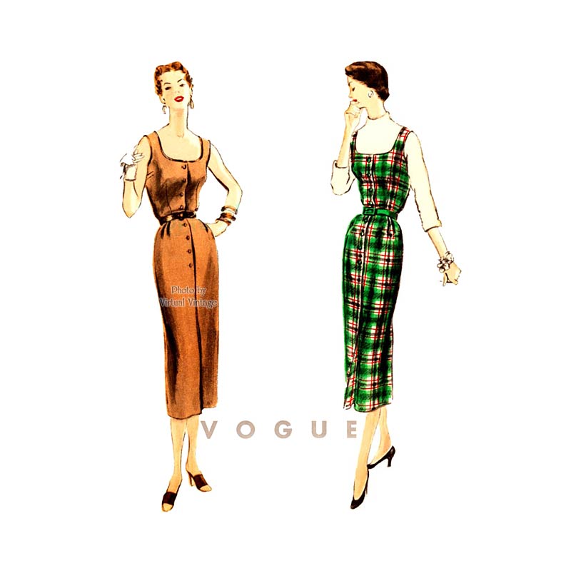 50s Jumper Dress Pattern Vogue 8053, Sleeveless Sheath Dress Vintage Sewing Pattern
