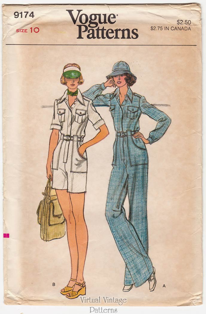 70s Womens Romper or Jumpsuit Pattern, Vogue 9174, Vintage Sewing Pattern