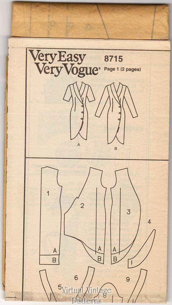 Asymmetrical Sheath Dress Pattern, Very Easy Vogue 8715, Bust 36 38 40, Uncut