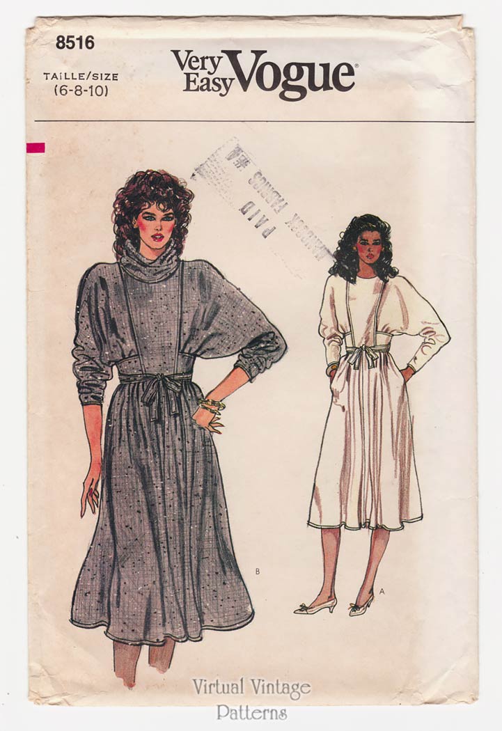 Cowl Neck Dress Pattern, Very Easy Vogue 8516, Size 6 8 10, Uncut