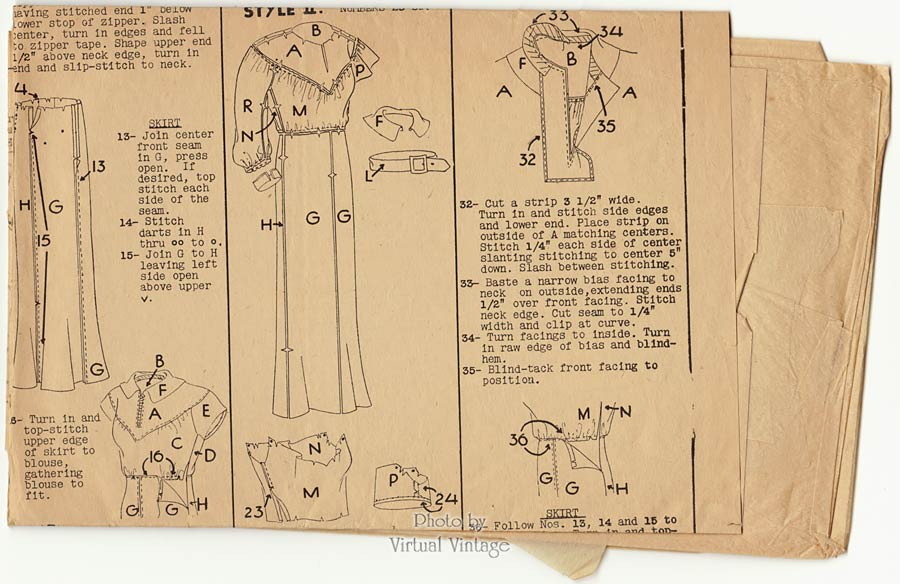 Simplicity 1748 1930s Dress Pattern with Flutter Sleeves, Yoke Bodice, Slim Skirt, Pockets, Bust 35