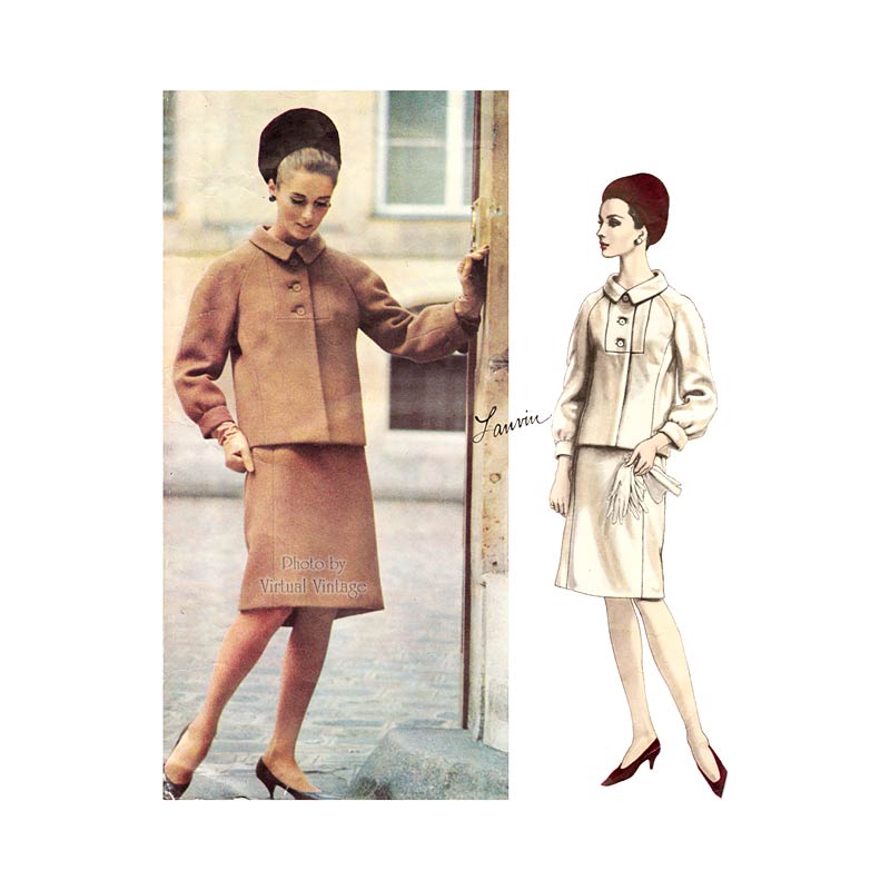 1960s Lanvin Vogue Paris Original 1454, Womens Suit Pattern, Bust 34