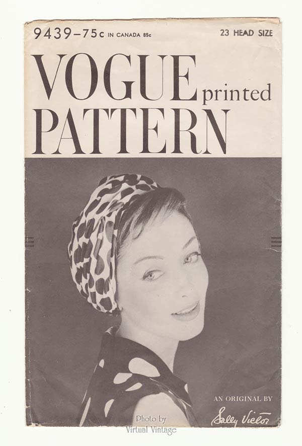 Vintage Turban Pattern Vogue 9439 Sally Victor Hat Sewing Pattern Womens Head Size 23, Uncut