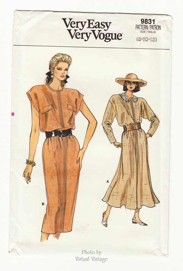 Straight or Flared Blouson Dress Pattern Very Easy Vogue 9831, Uncut