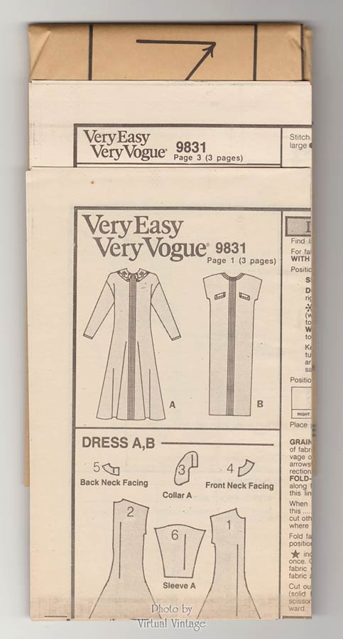 Straight or Flared Blouson Dress Pattern Very Easy Vogue 9831, Uncut